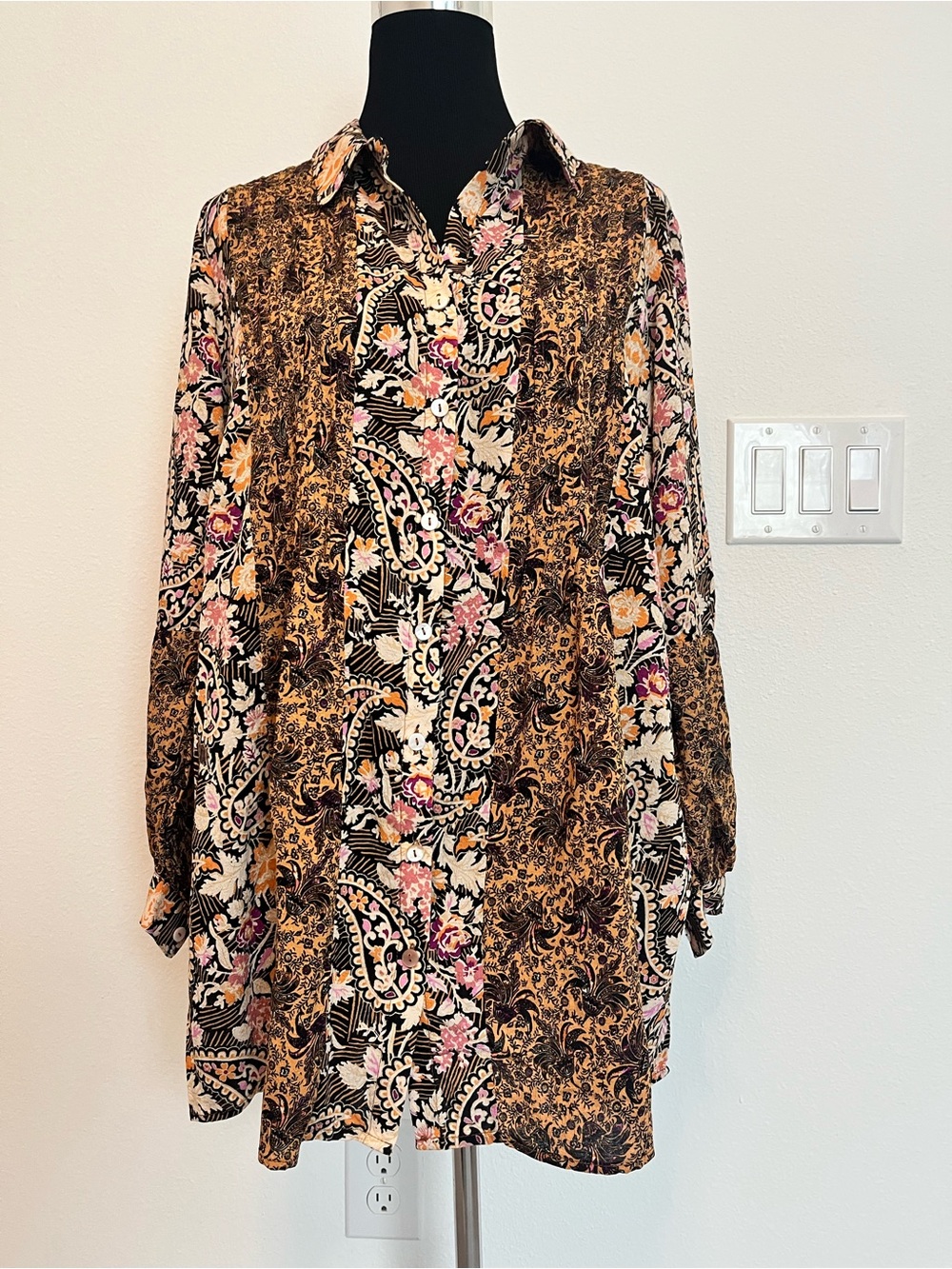 Jane + Delancey plus-size boho paisley tunic blouse, size 1X